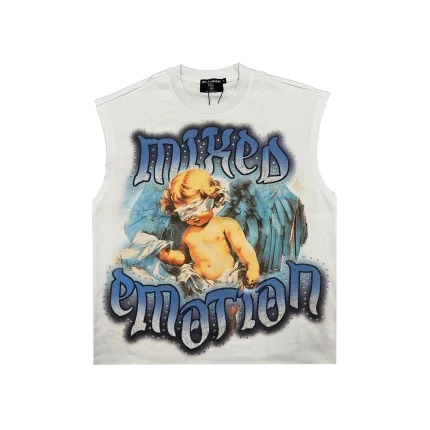 Mixe demotion white Angel sleeveless tee