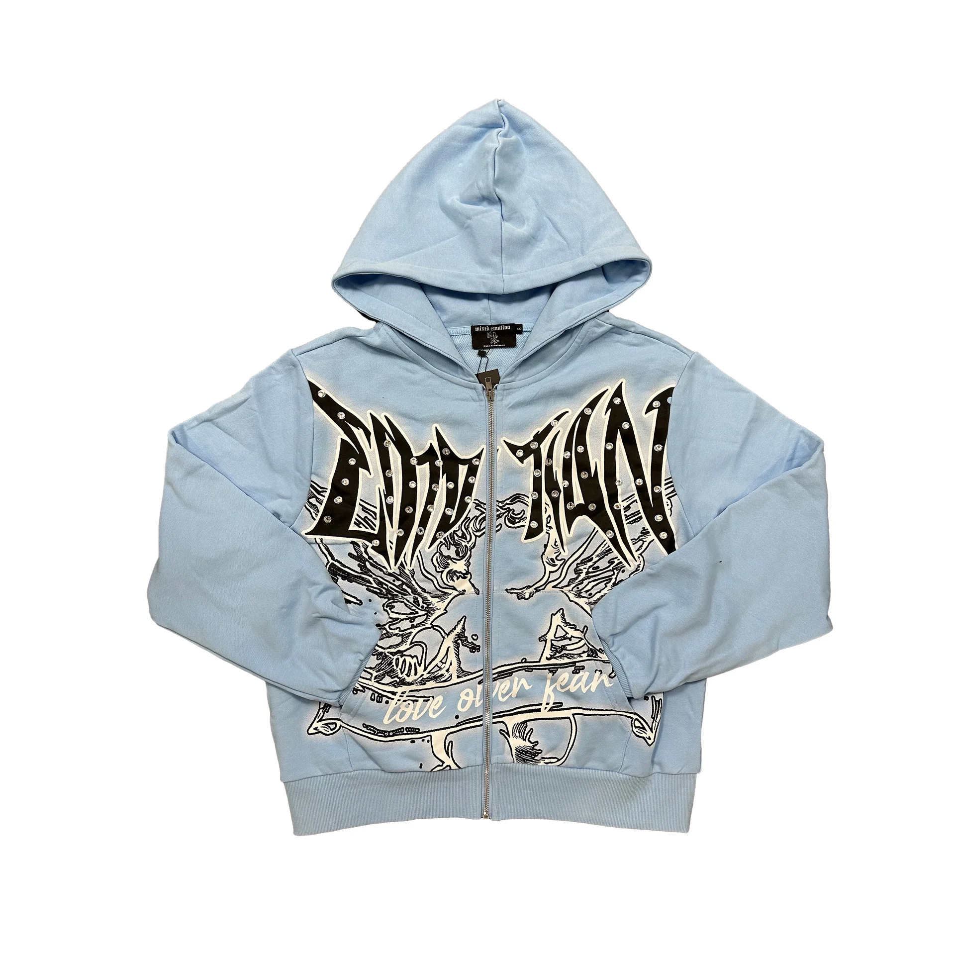 Mixed Emotion Blue Graffiti Rhinestone Hoodie Mixed Emotion Blue Graffiti Rhinestone Hoodie