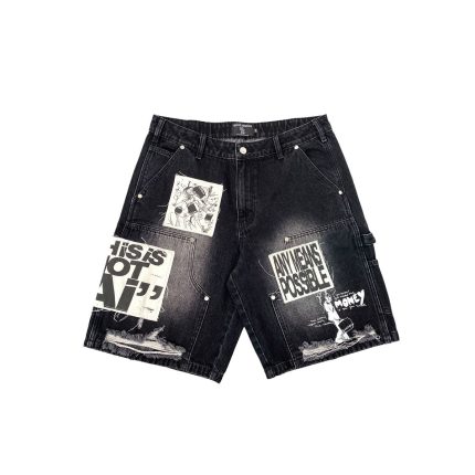 Mixed Emotion Black “AI” Denim Shorts