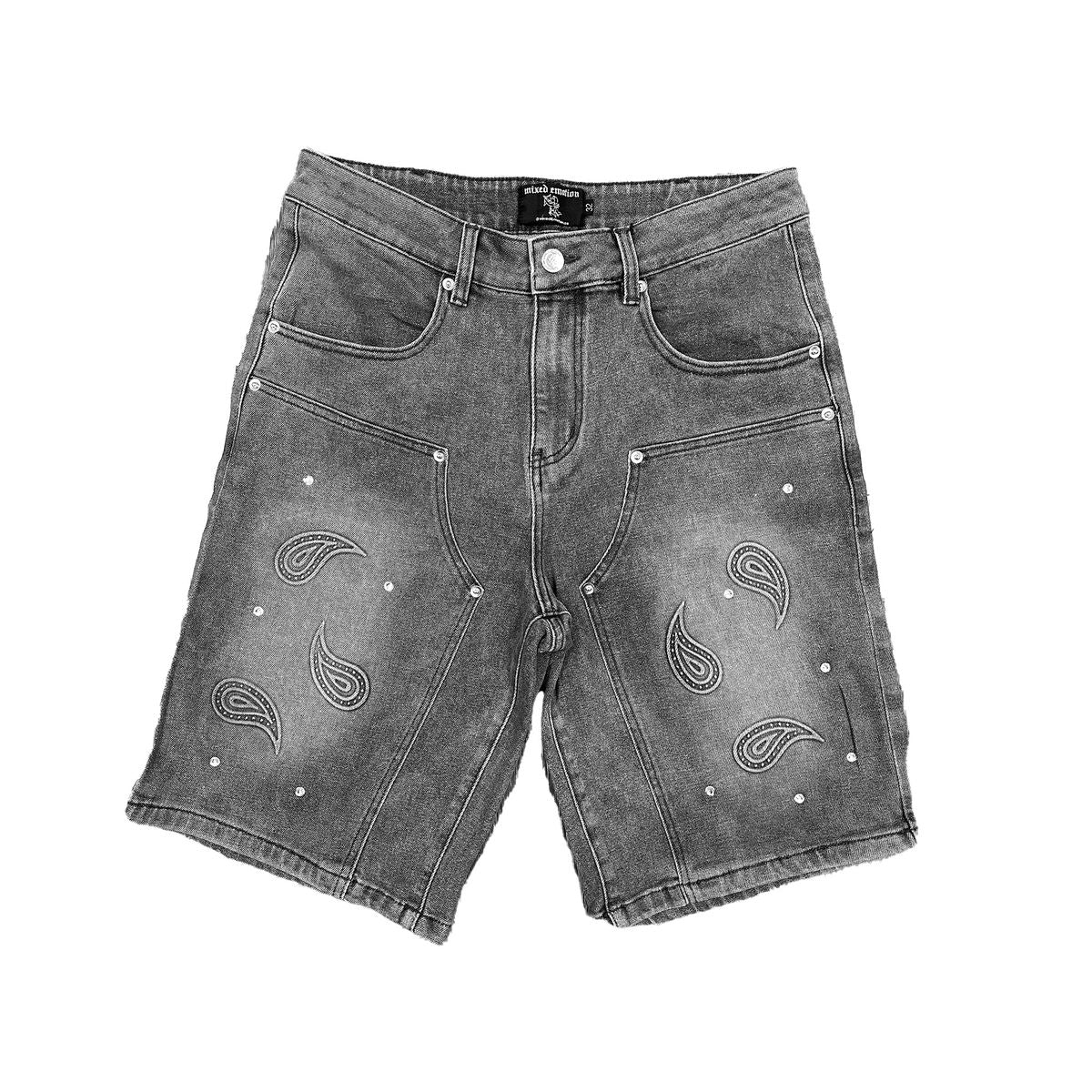 Mixed Emotion Paisley Denim Black Shorts Mixed Emotion Paisley Denim Black Shorts