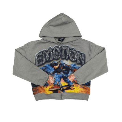 Mixed Emotional Rhinestone Hoodie Grey